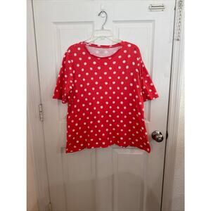 Kim Rogers Top Size XL Coral Polka Dot Sleeve Cotton Tunic Len